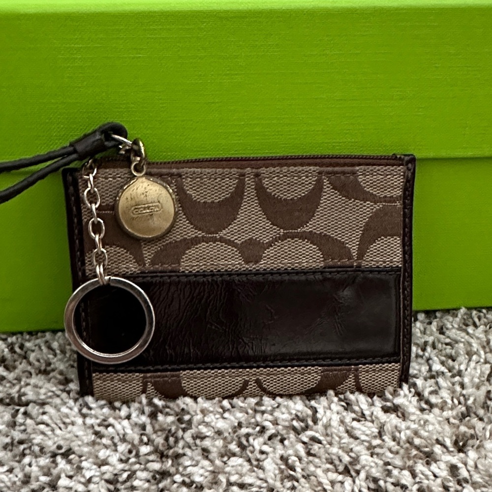 Brown and Tan Card Holder with Keychain